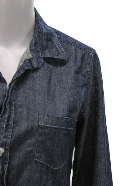 Frank & Eileen Women Basic Collared Button-Up Blue Cotton Long Sleeve Size S