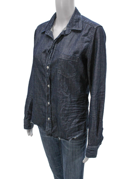 Frank & Eileen Women Basic Collared Button-Up Blue Cotton Long Sleeve Size S