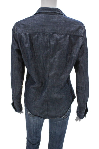 Frank & Eileen Women Basic Collared Button-Up Blue Cotton Long Sleeve Size S