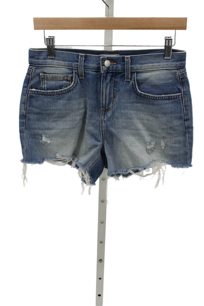 L'Agence Women Cut-Off Blue Cotton Shorts Button Size 25
