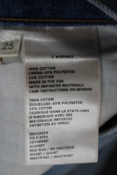 L'Agence Women Cut-Off Blue Cotton Shorts Button Size 25