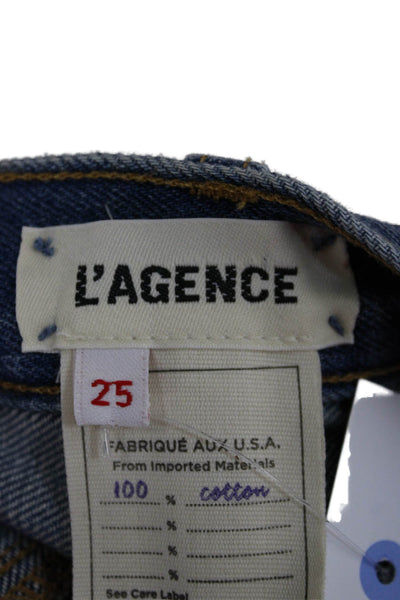 L'Agence Women Cut-Off Blue Cotton Shorts Button Size 25