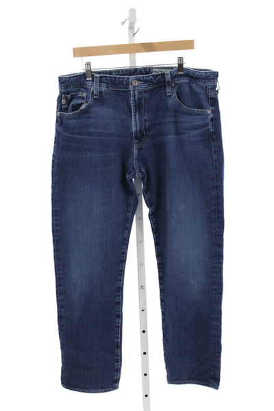 AG Adriano Goldschmied Mens Straight Jeans Blue Button Size 38