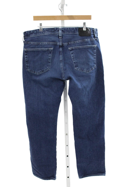AG Adriano Goldschmied Mens Straight Jeans Blue Button Size 38