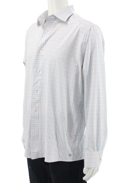 Peter Millar Mens Dress Shirt Red Plaid Polyester Long Sleeve Button Up Size L