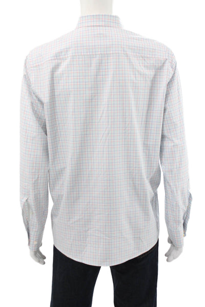 Peter Millar Mens Dress Shirt Red Plaid Polyester Long Sleeve Button Up Size L