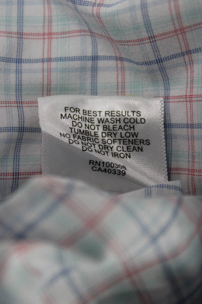 Peter Millar Mens Dress Shirt Red Plaid Polyester Long Sleeve Button Up Size L