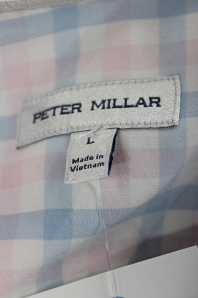 Peter Millar Mens Plaid Cotton Dress Shirt Blue Long Sleeve Button Up Size L