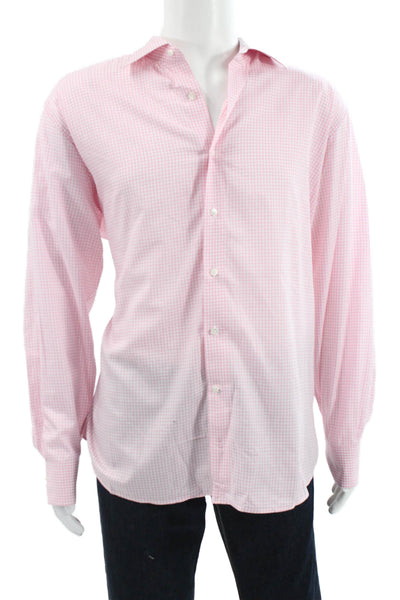 Peter Millar Mens Pink Check Dress Shirt Button Up 100% Cotton Size XL