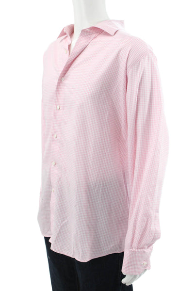 Peter Millar Mens Pink Check Dress Shirt Button Up 100% Cotton Size XL