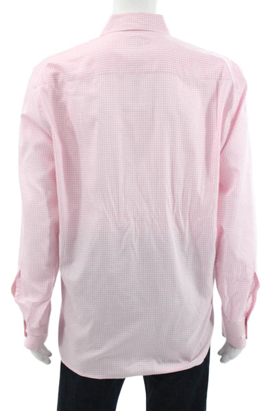 Peter Millar Mens Pink Check Dress Shirt Button Up 100% Cotton Size XL