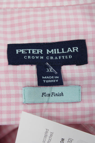 Peter Millar Mens Pink Check Dress Shirt Button Up 100% Cotton Size XL