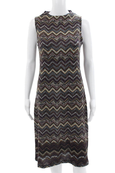 Margaret OLeary Womens Sheath Dress Multicolor Chevron Mock Neck Size M