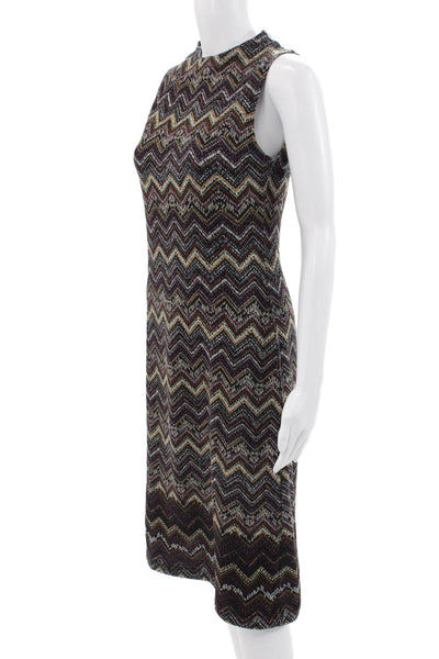 Margaret OLeary Womens Sheath Dress Multicolor Chevron Mock Neck Size M