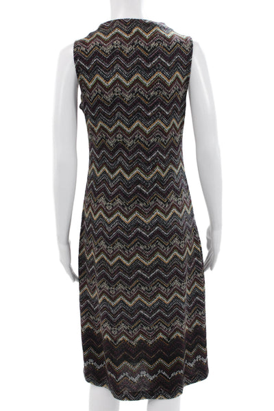 Margaret OLeary Womens Sheath Dress Multicolor Chevron Mock Neck Size M