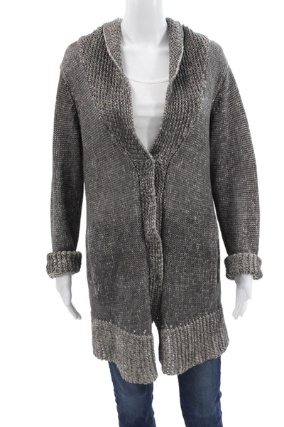 Margaret OLeary Women Collared Gray Cardigan Polyester Blend Size M