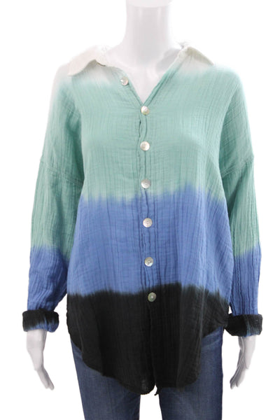 Electric & Rose Women Tie-Dye Collared Button-Up Cotton Long Sleeve Top Size M