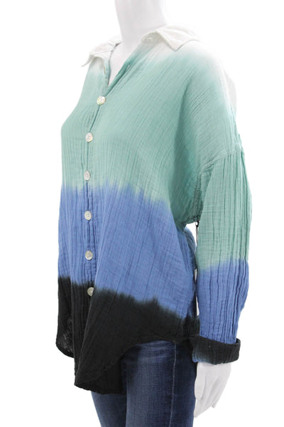 Electric & Rose Women Tie-Dye Collared Button-Up Cotton Long Sleeve Top Size M