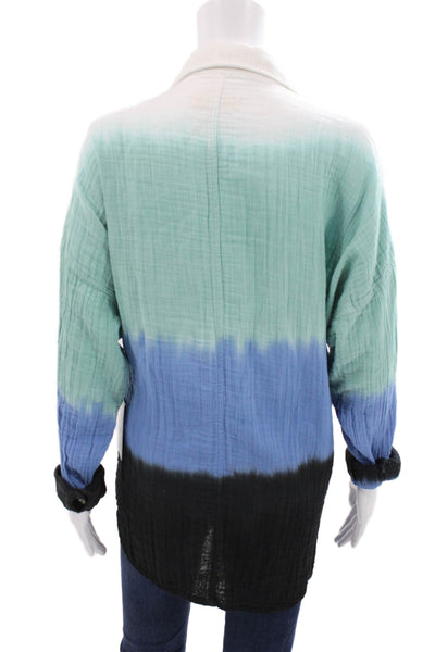 Electric & Rose Women Tie-Dye Collared Button-Up Cotton Long Sleeve Top Size M