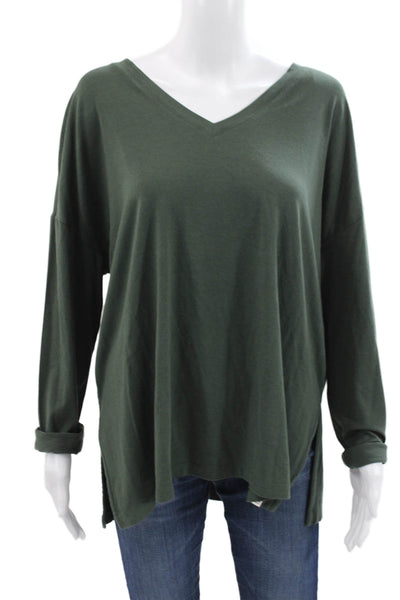 Roots Women Tunic V-Neck Long Sleeve Green Pullover T-Shirt Size M
