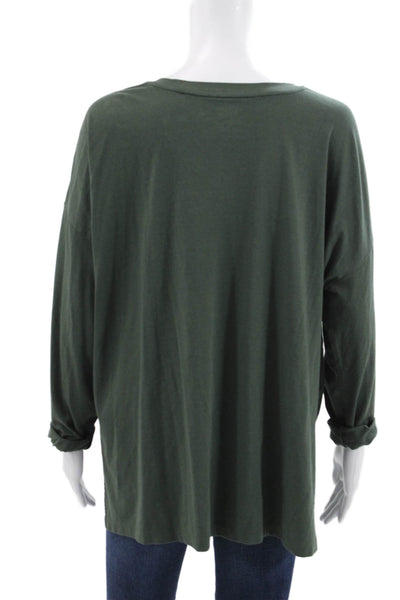Roots Women Tunic V-Neck Long Sleeve Green Pullover T-Shirt Size M