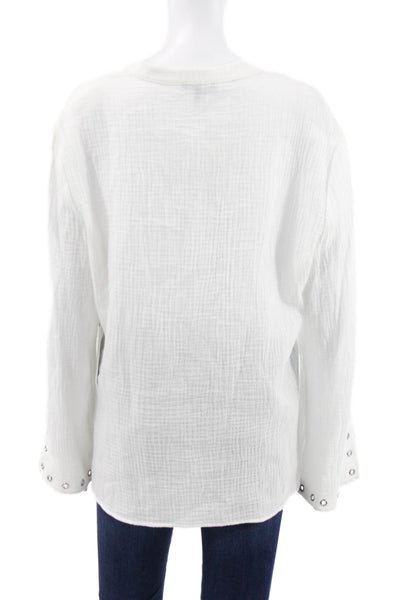 Drew Women Tunic Blouse White Henley Long Sleeve 100% Cotton Button Size L