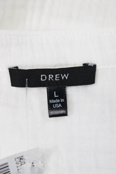 Drew Women Tunic Blouse White Henley Long Sleeve 100% Cotton Button Size L