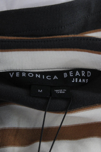 Veronica Beard Women Gray Striped Cotton Tunic Round Neck 3/4 Sleeve Size M