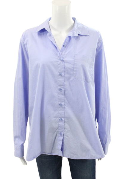 Roots Women Basic Button-Up Purple Cotton Collared Long Sleeve Size M