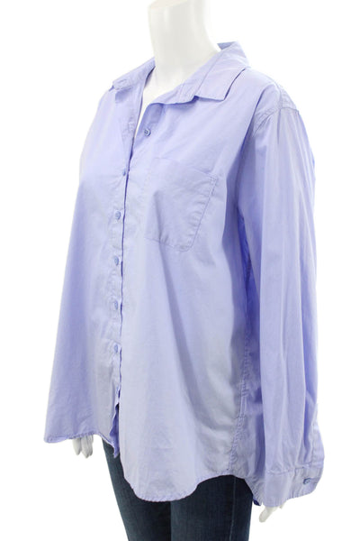 Roots Women Basic Button-Up Purple Cotton Collared Long Sleeve Size M