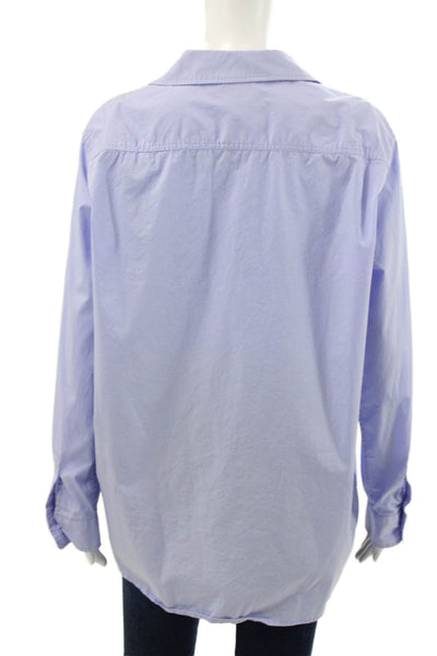 Roots Women Basic Button-Up Purple Cotton Collared Long Sleeve Size M