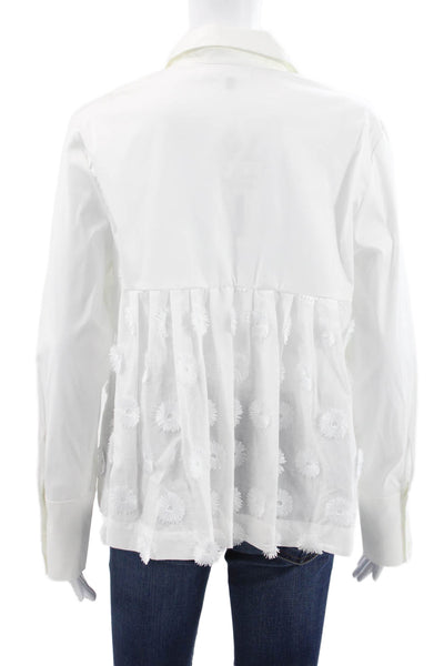 Waverly Grey Womens Floral Collared Long Sleeve Blouse White Size L