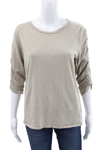 Goldie Womens Basic Beige Pima Cotton Round Neck 3/4 Sleeve T-Shirt Size L