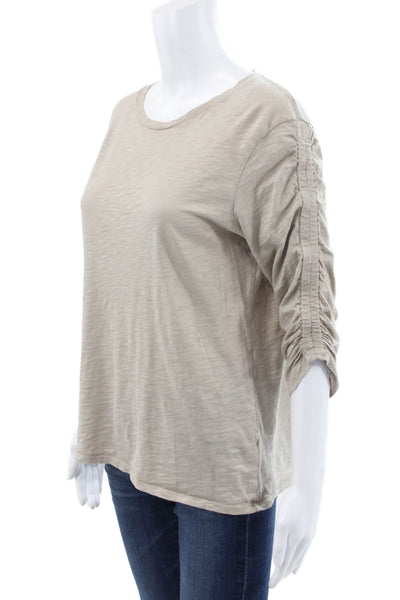 Goldie Womens Basic Beige Pima Cotton Round Neck 3/4 Sleeve T-Shirt Size L