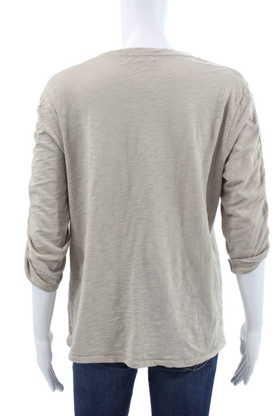 Goldie Womens Basic Beige Pima Cotton Round Neck 3/4 Sleeve T-Shirt Size L