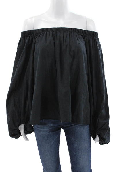 Unsubscribed Women Black Cotton Off the Shoulder Basic Blouse 3/4 Sleeve Size M