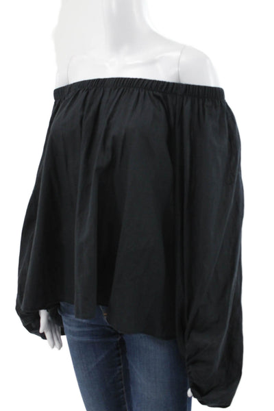 Unsubscribed Women Black Cotton Off the Shoulder Basic Blouse 3/4 Sleeve Size M
