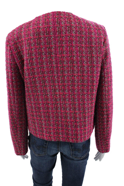 J Crew Womens Basic Jacket Pink Check Button Long Sleeve Polyester Size 8