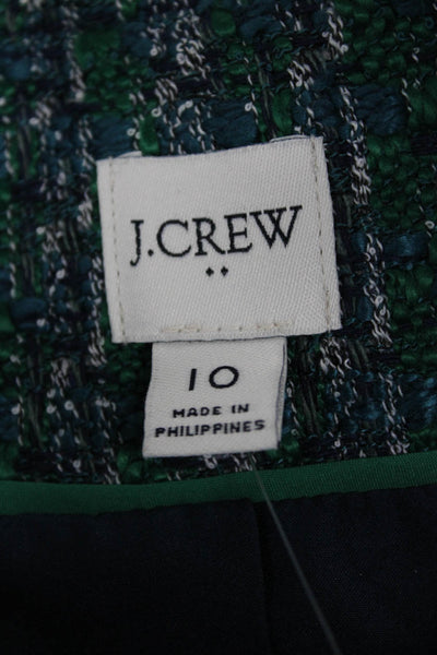 J Crew Women Green Striped Polyester Basic Jacket Button Long Sleeve Size 10