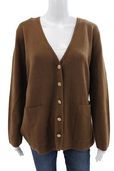 J Crew Womens Brown V Neck Cardigan Long Sleeve 35% Cotton Size S