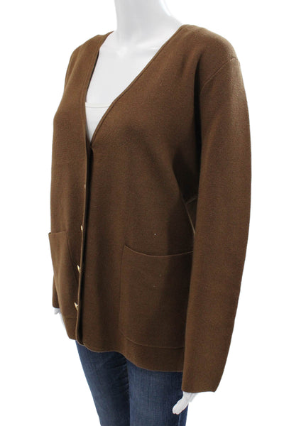 J Crew Womens Brown V Neck Cardigan Long Sleeve 35% Cotton Size S