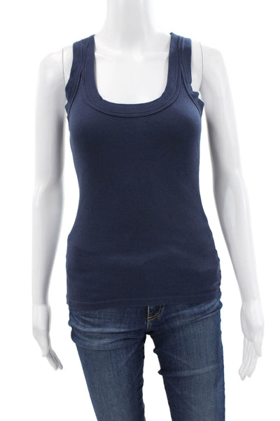 Sundays Women Basic Blue Scoop Neck Sleeveless Tank Size S