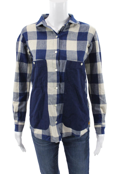 Pendleton Women Blue Plaid Cotton Collared Button-Up Long Sleeve Top Size XS