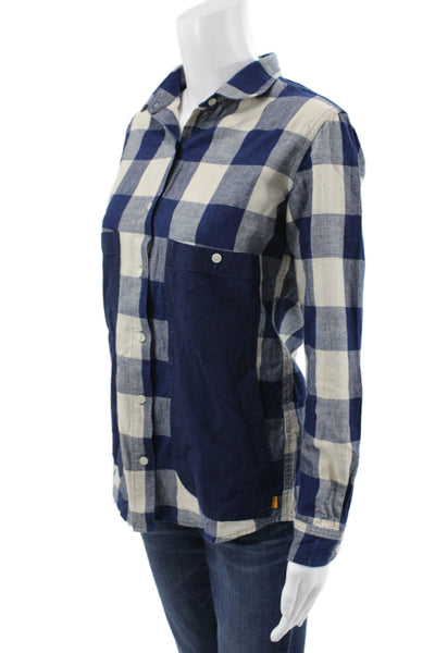 Pendleton Women Blue Plaid Cotton Collared Button-Up Long Sleeve Top Size XS