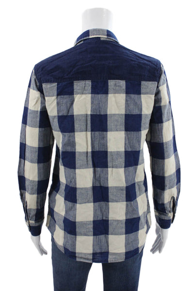 Pendleton Women Blue Plaid Cotton Collared Button-Up Long Sleeve Top Size XS