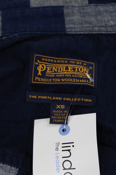 Pendleton Women Blue Plaid Cotton Collared Button-Up Long Sleeve Top Size XS