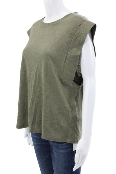 Banana Republic Women Green Linen Basic T-Shirt Round Neck Short Sleeve Size L