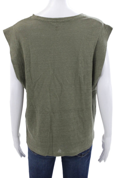 Banana Republic Women Green Linen Basic T-Shirt Round Neck Short Sleeve Size L