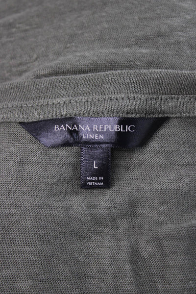 Banana Republic Women Green Linen Basic T-Shirt Round Neck Short Sleeve Size L
