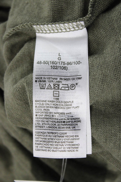 Banana Republic Women Green Linen Basic T-Shirt Round Neck Short Sleeve Size L